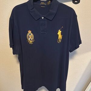 Polo Ralph Lauren Navy Blue Polo Shirt with Gold Crest
